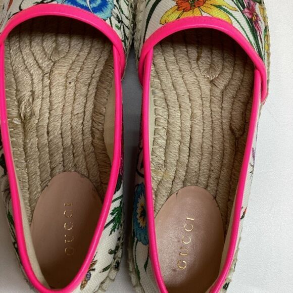 Gucci Flora Neon Trim Espadrilles White multicolor Fuxia Size EU 38 - Picture 6 of 15